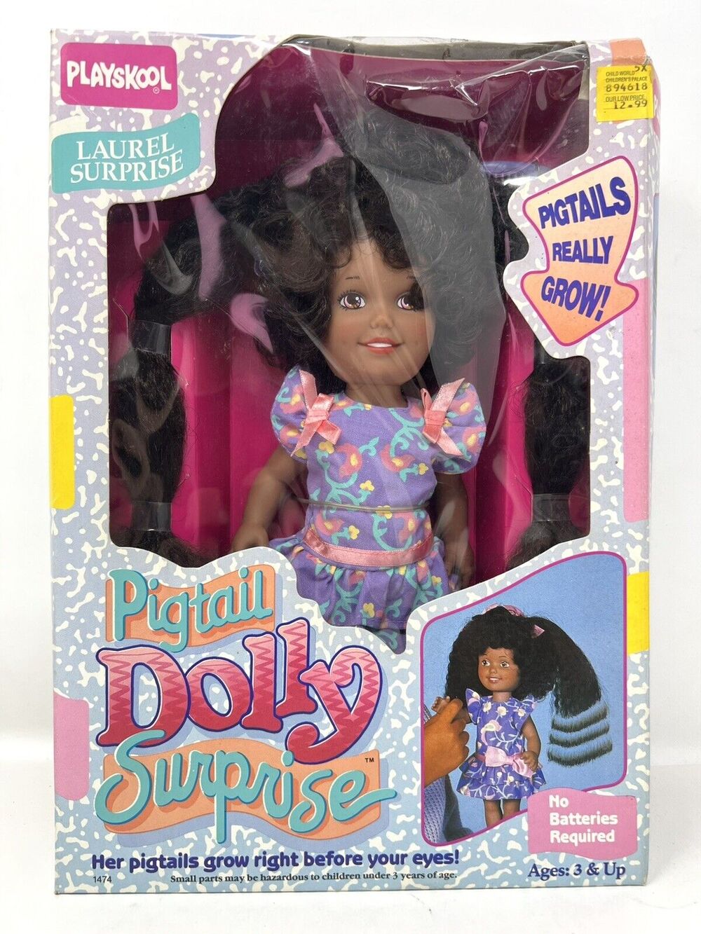 Playskool Pigtail Dolly Surprise Hair Grow Doll African American AA 1988 LAUREL